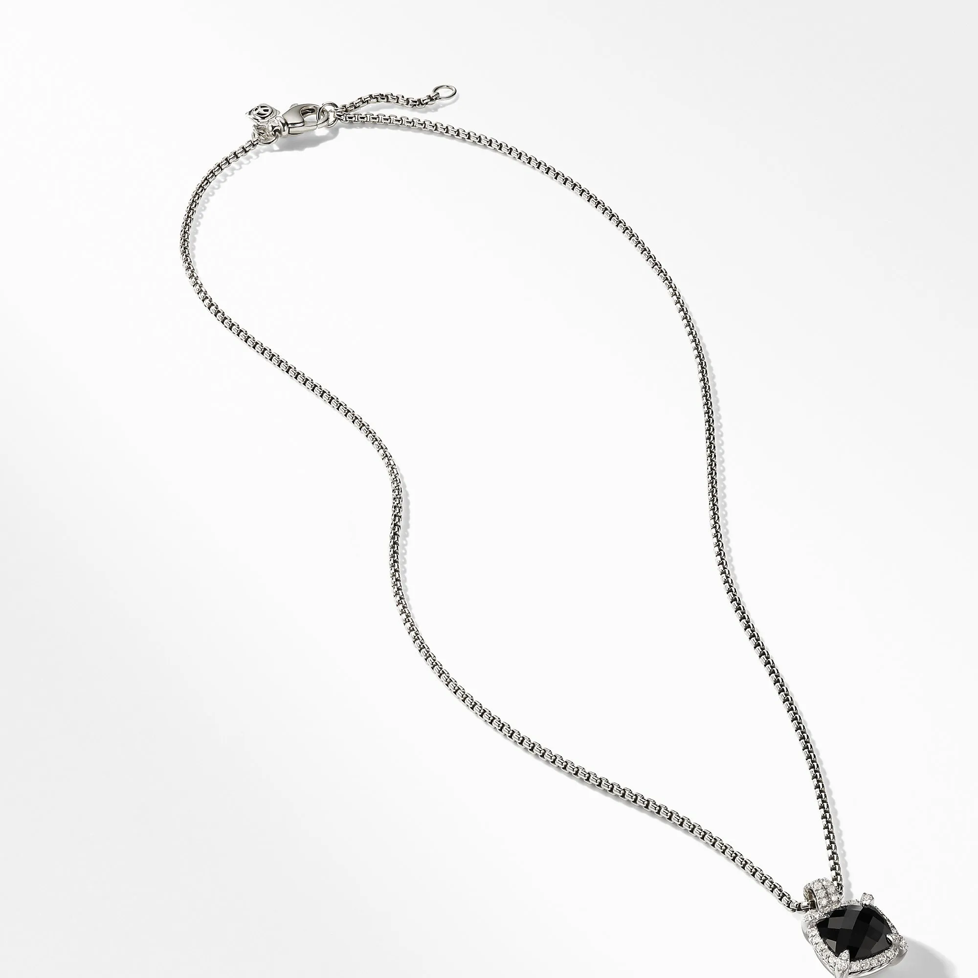 Châtelaine® Pavé Bezel Pendant Necklace with Black Onyx and Diamonds, 9mm