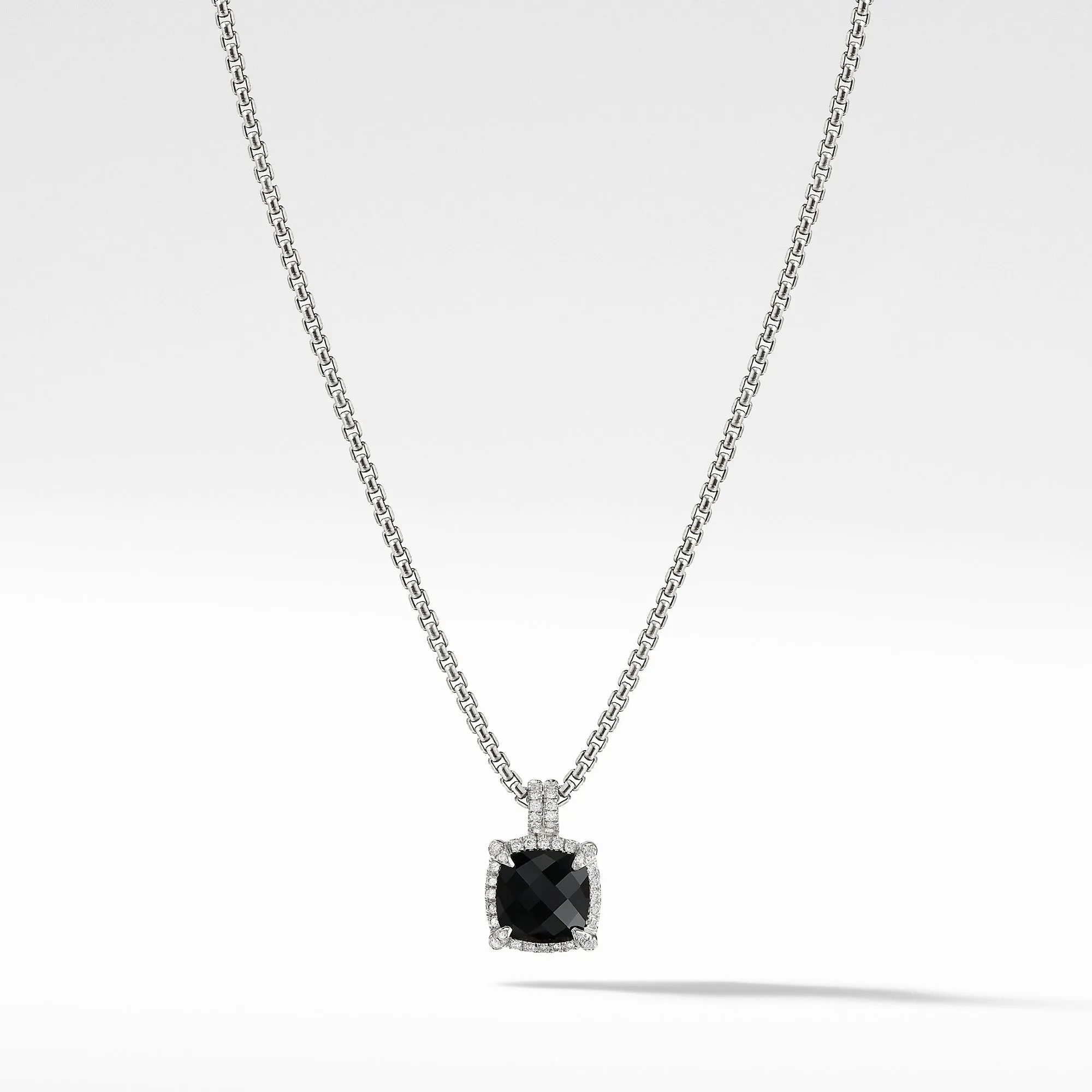 Châtelaine® Pavé Bezel Pendant Necklace with Black Onyx and Diamonds, 9mm