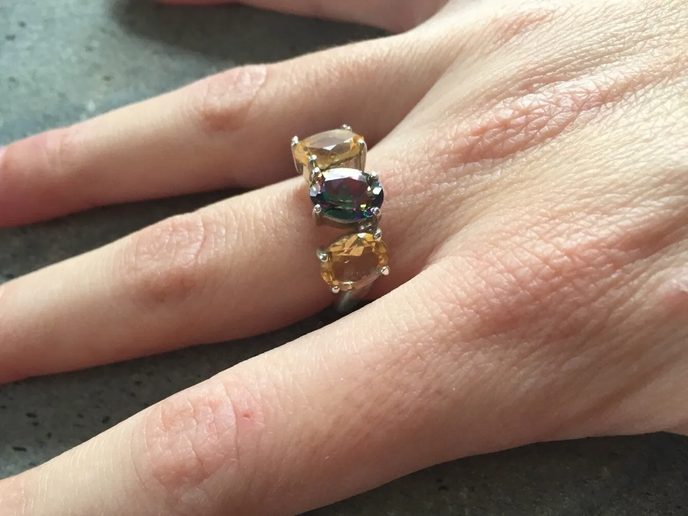 Citrine Silver Band - Mystic Topaz Ring - Multistone Statement Band