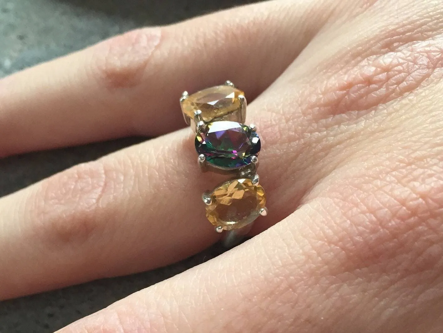 Citrine Silver Band - Mystic Topaz Ring - Multistone Statement Band