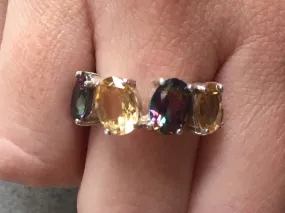 Citrine Silver Band - Mystic Topaz Ring - Multistone Statement Band