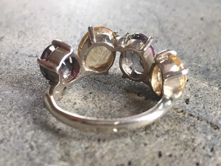 Citrine Silver Band - Mystic Topaz Ring - Multistone Statement Band