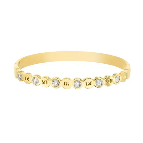 Classic Elegant Roman Numeral Design Steel Bangle