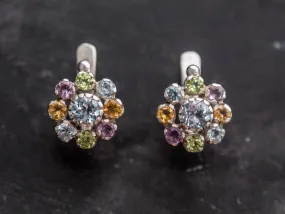 Colorful Flower Earrings - Multistone Flower Studs - Vintage Topaz Earrings