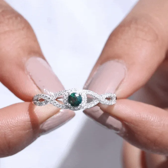 Criss Cross Shank Black Opal and Diamond Halo Engagement Ring