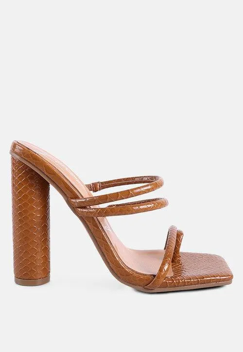 dandelion high block heeled croc sandals