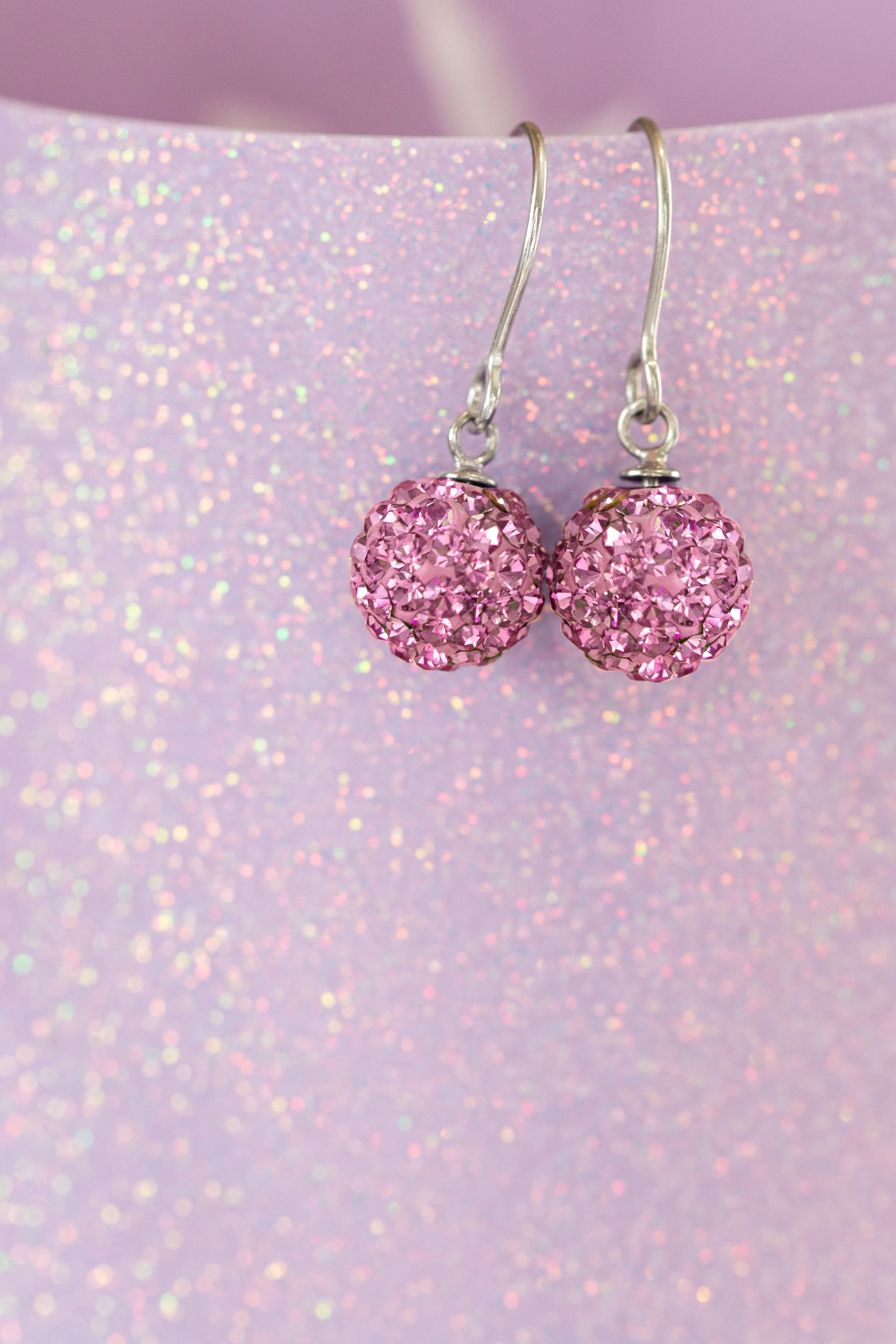 Dangling Disco Ball Crystal Sterling Silver Earrings
