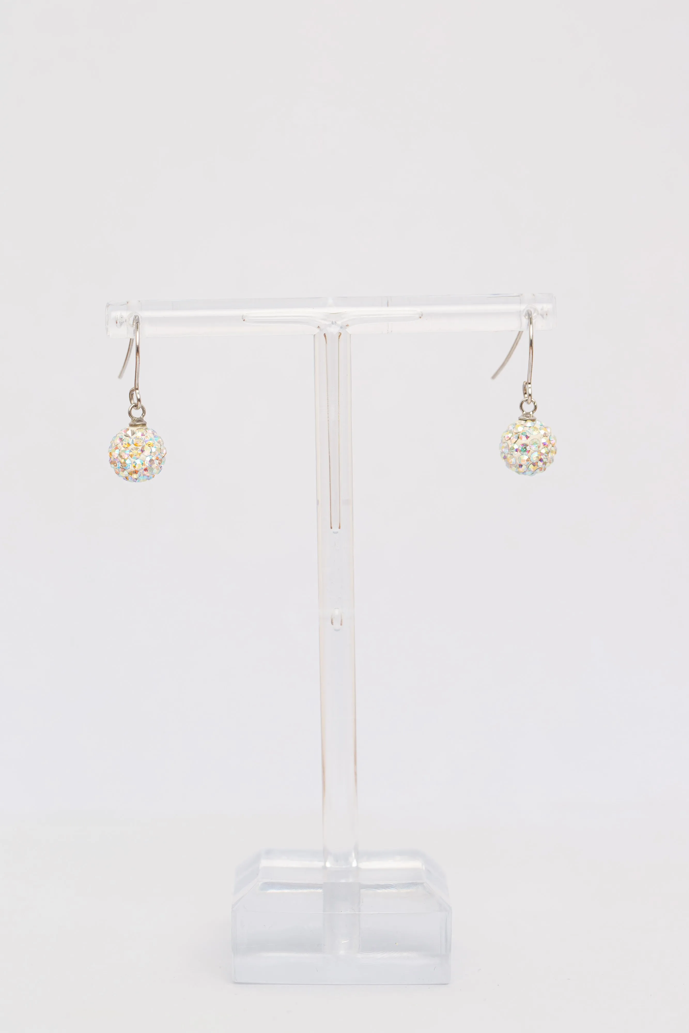 Dangling Disco Ball Crystal Sterling Silver Earrings