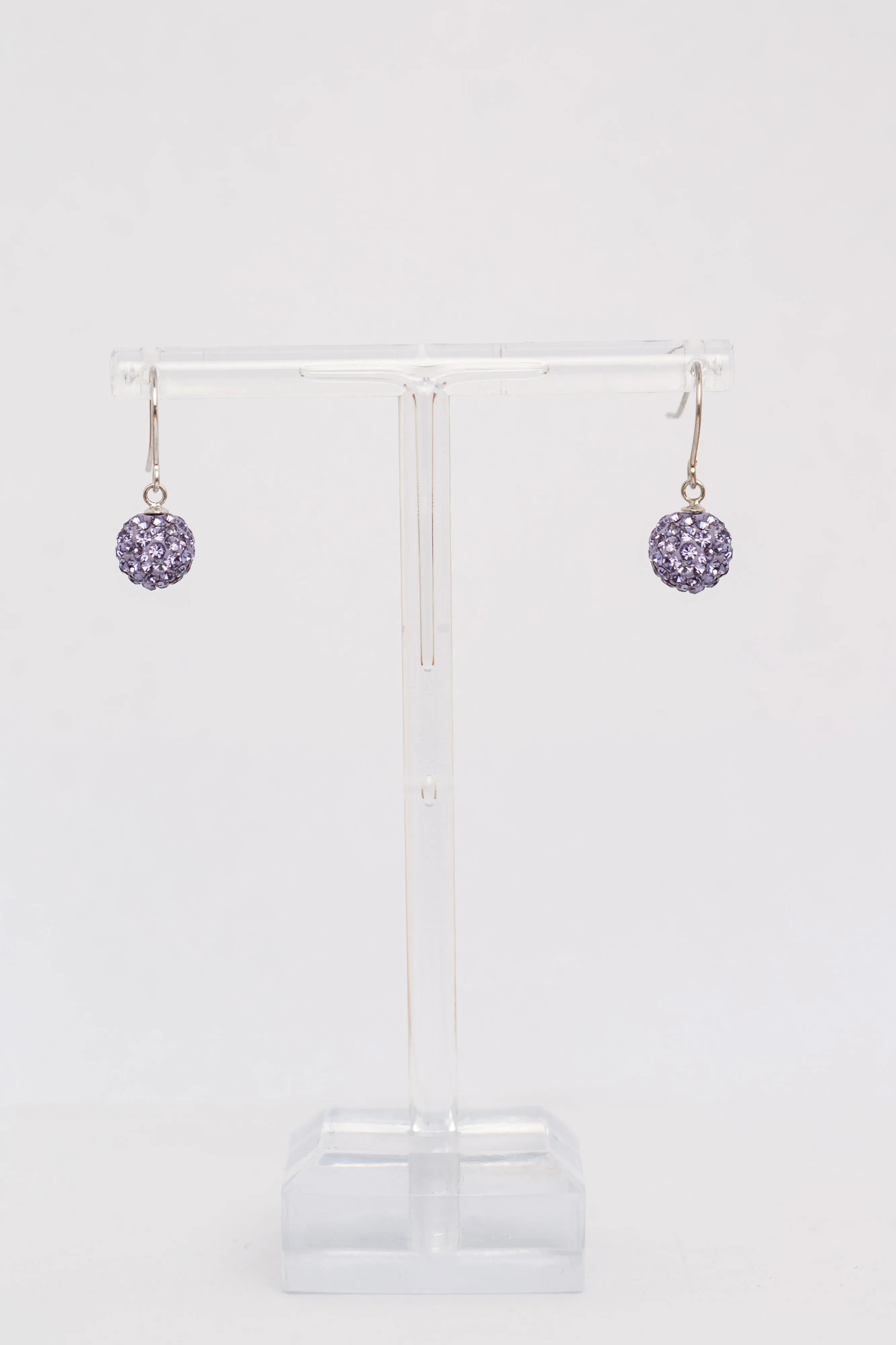 Dangling Disco Ball Crystal Sterling Silver Earrings