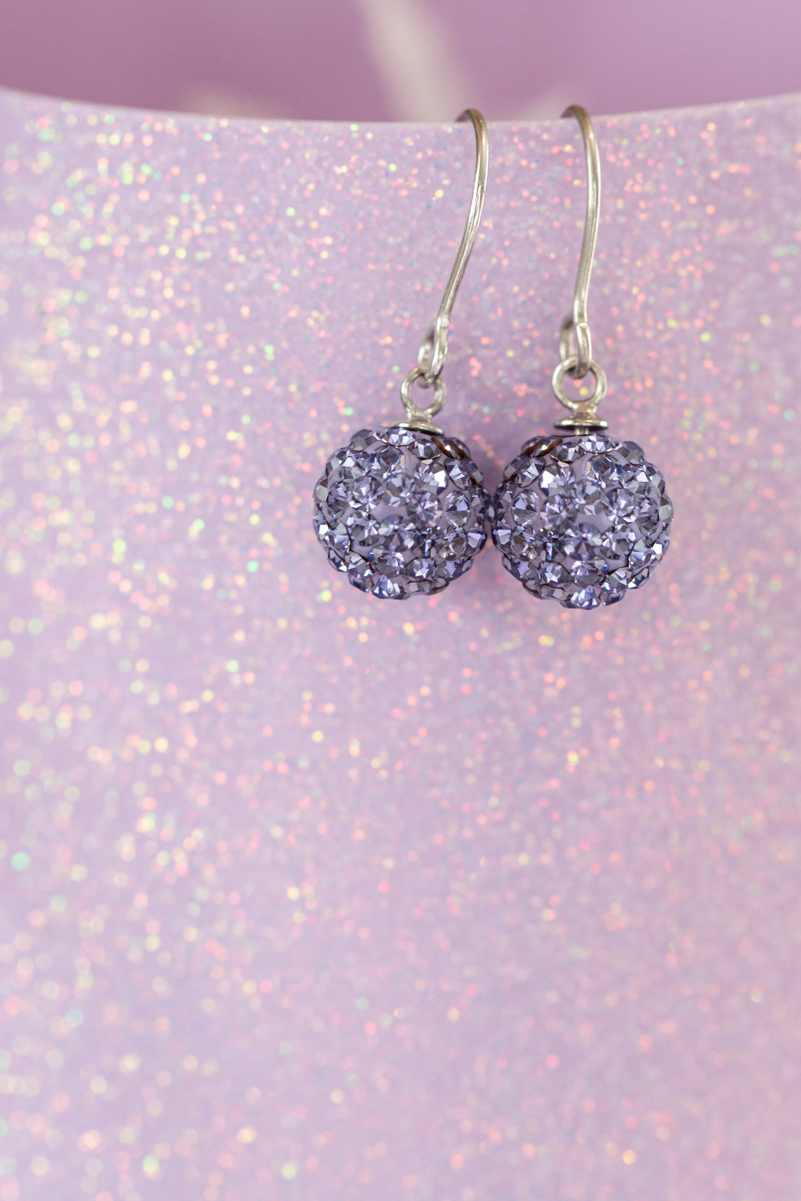 Dangling Disco Ball Crystal Sterling Silver Earrings