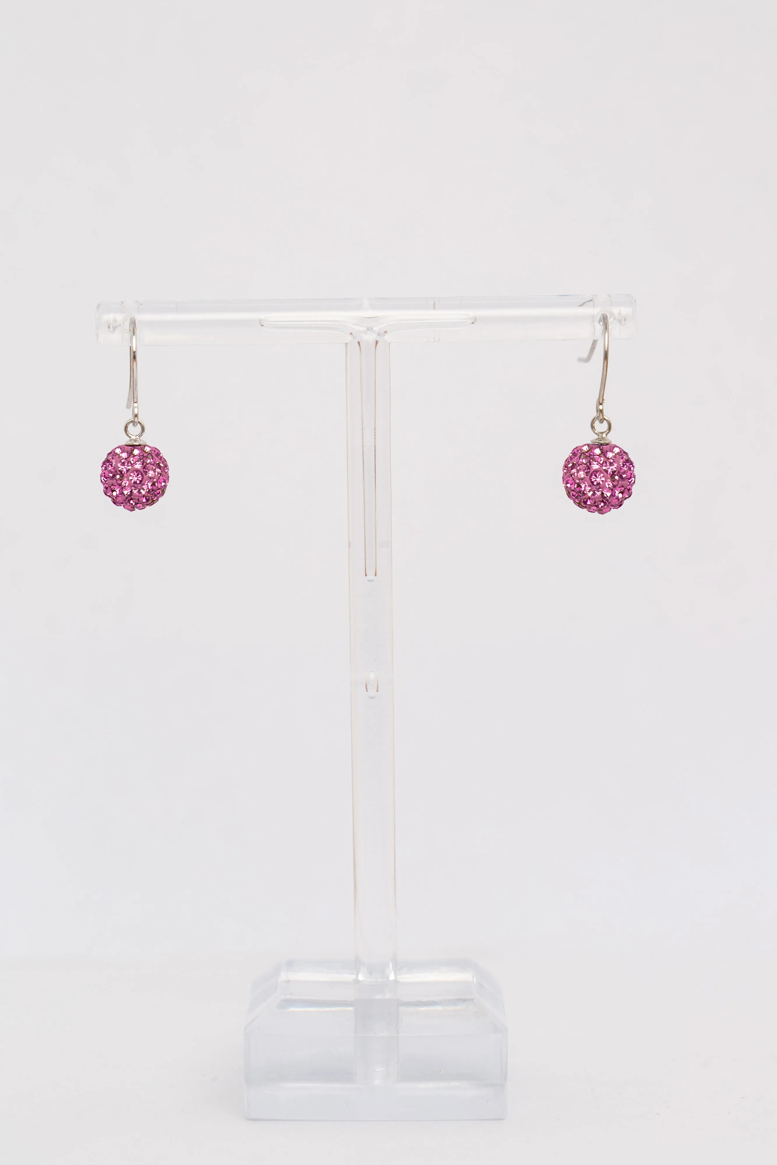 Dangling Disco Ball Crystal Sterling Silver Earrings