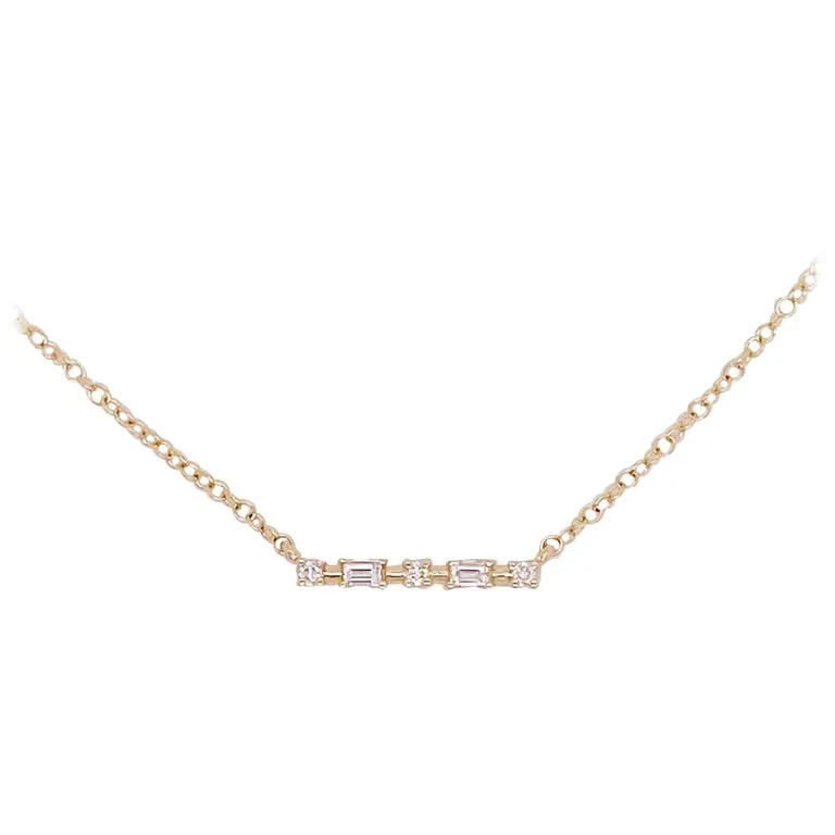 Diamond Baguette & Round Bar Necklace