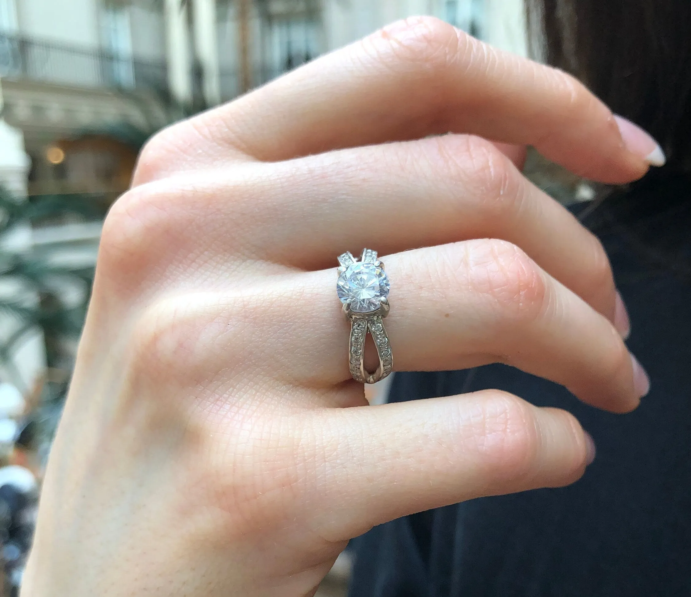 Diamond Engagement Ring - Sparkly Promise Ring - Vintage Split Shank Ring