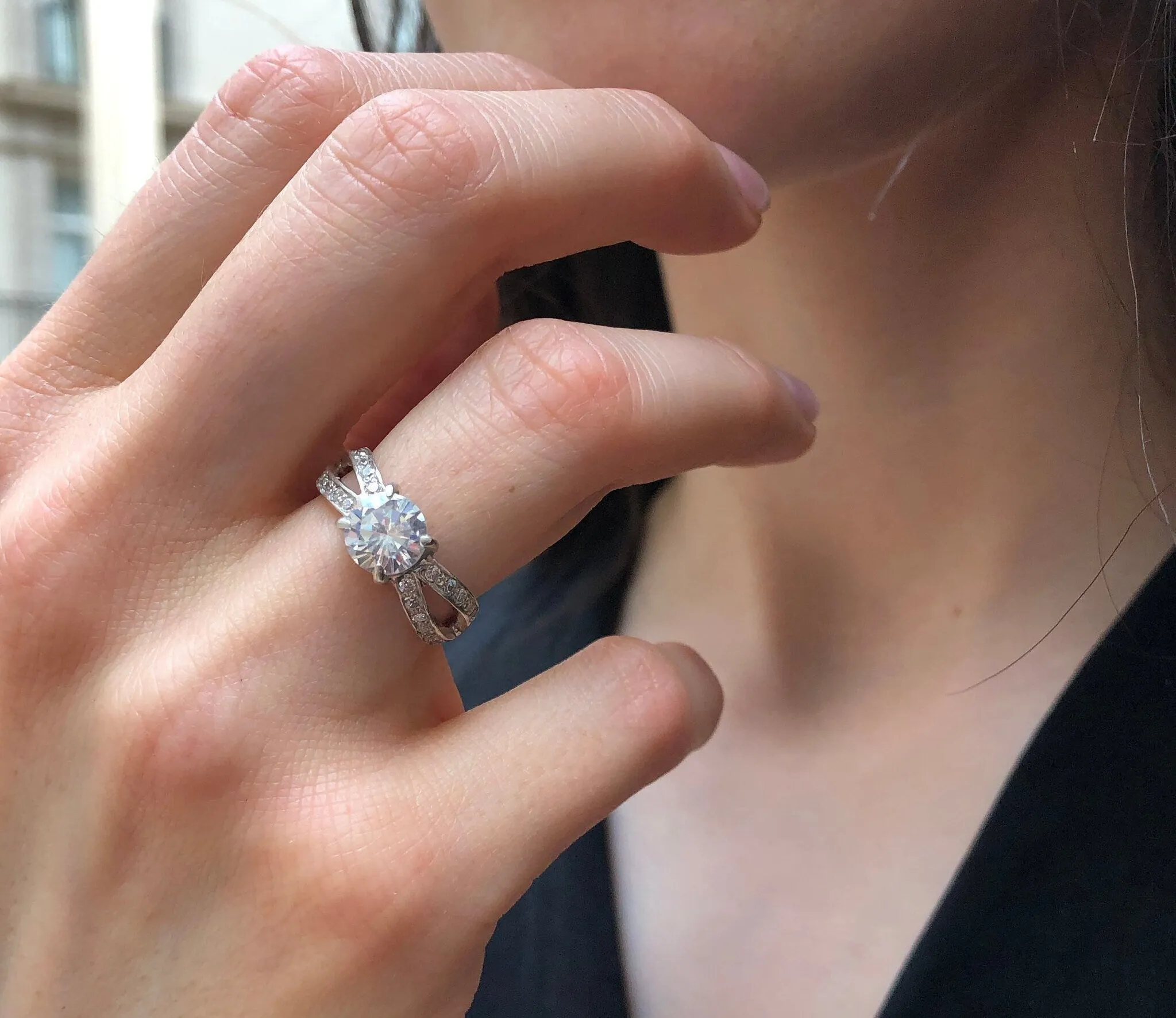 Diamond Engagement Ring - Sparkly Promise Ring - Vintage Split Shank Ring