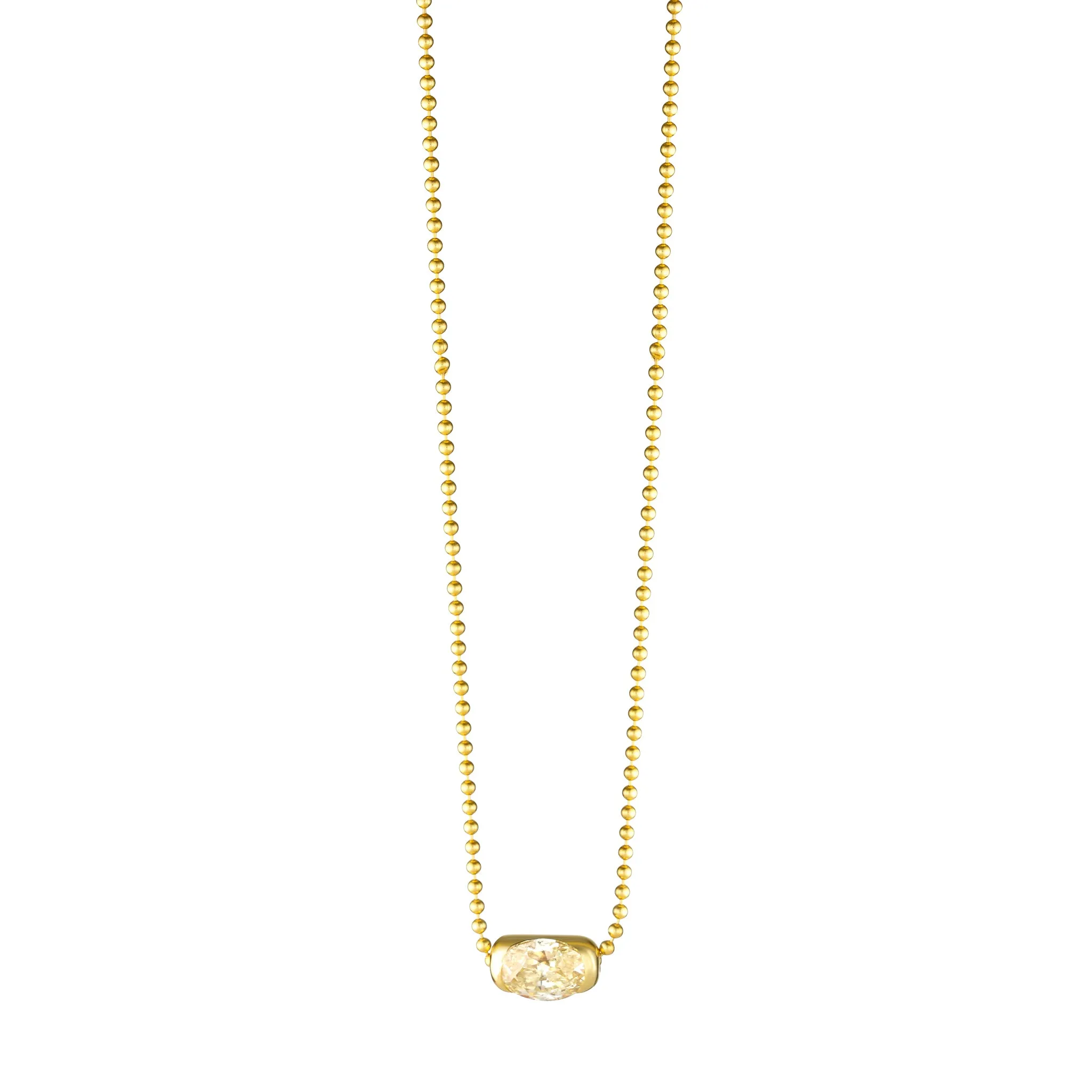 Diamond Gold Pill on Ball Chain Necklace