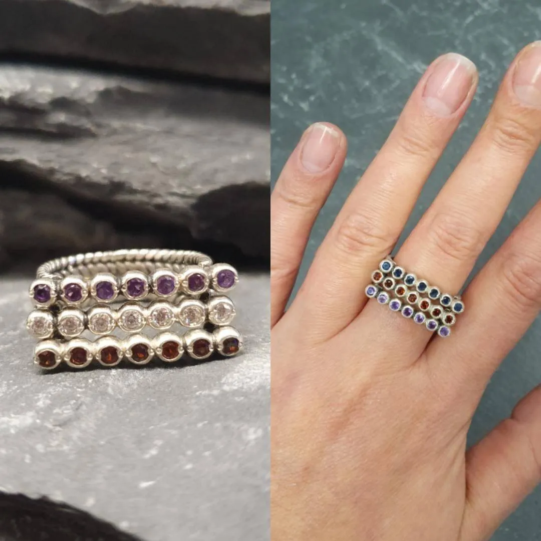 Diamond Line Ring - Sparkly Bar Ring - Rope Bubble Ring