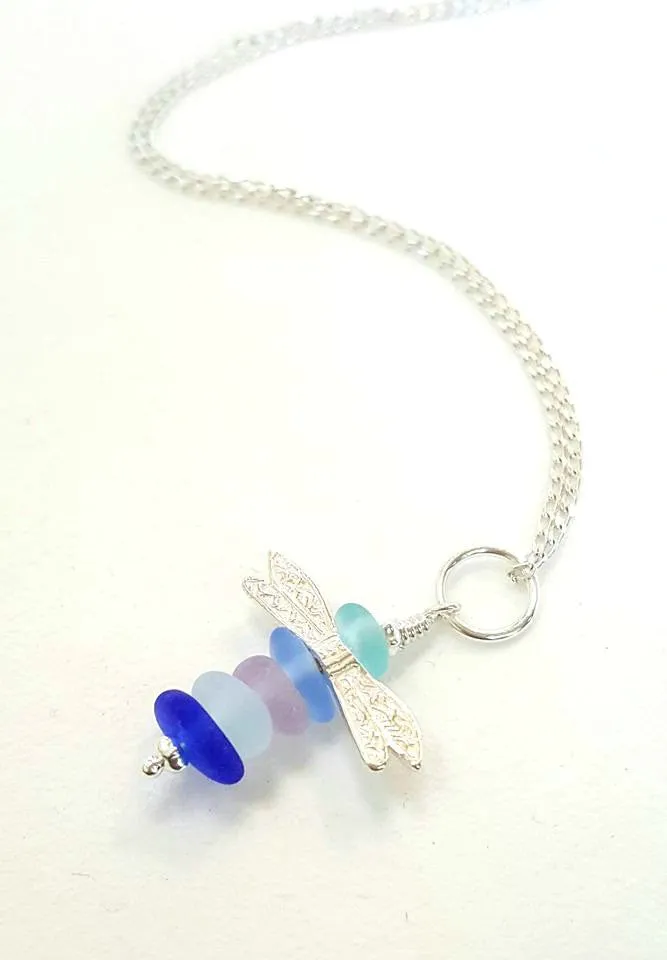 Dragonfly Necklace Genuine Sea Glass Jewelry In Pastels And Sterling Silver