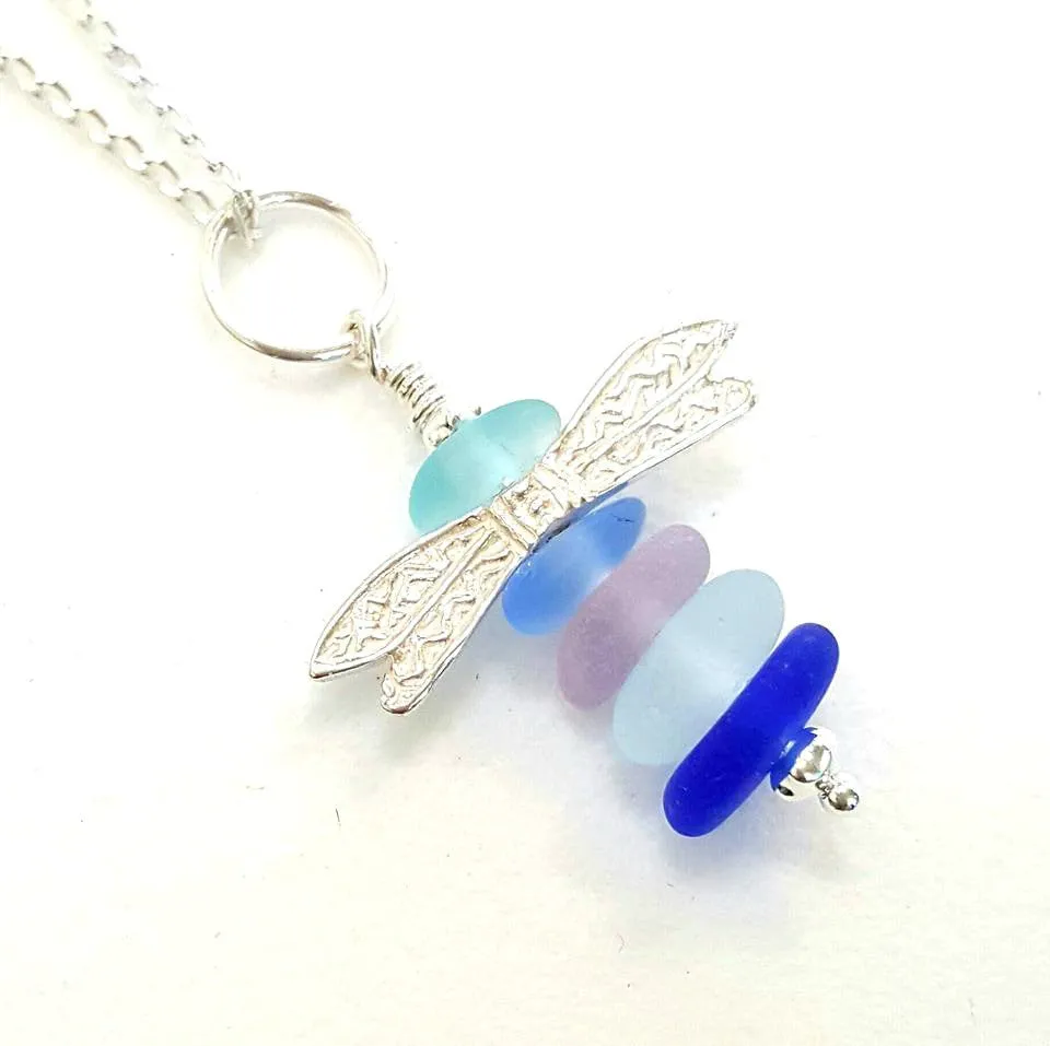 Dragonfly Necklace Genuine Sea Glass Jewelry In Pastels And Sterling Silver