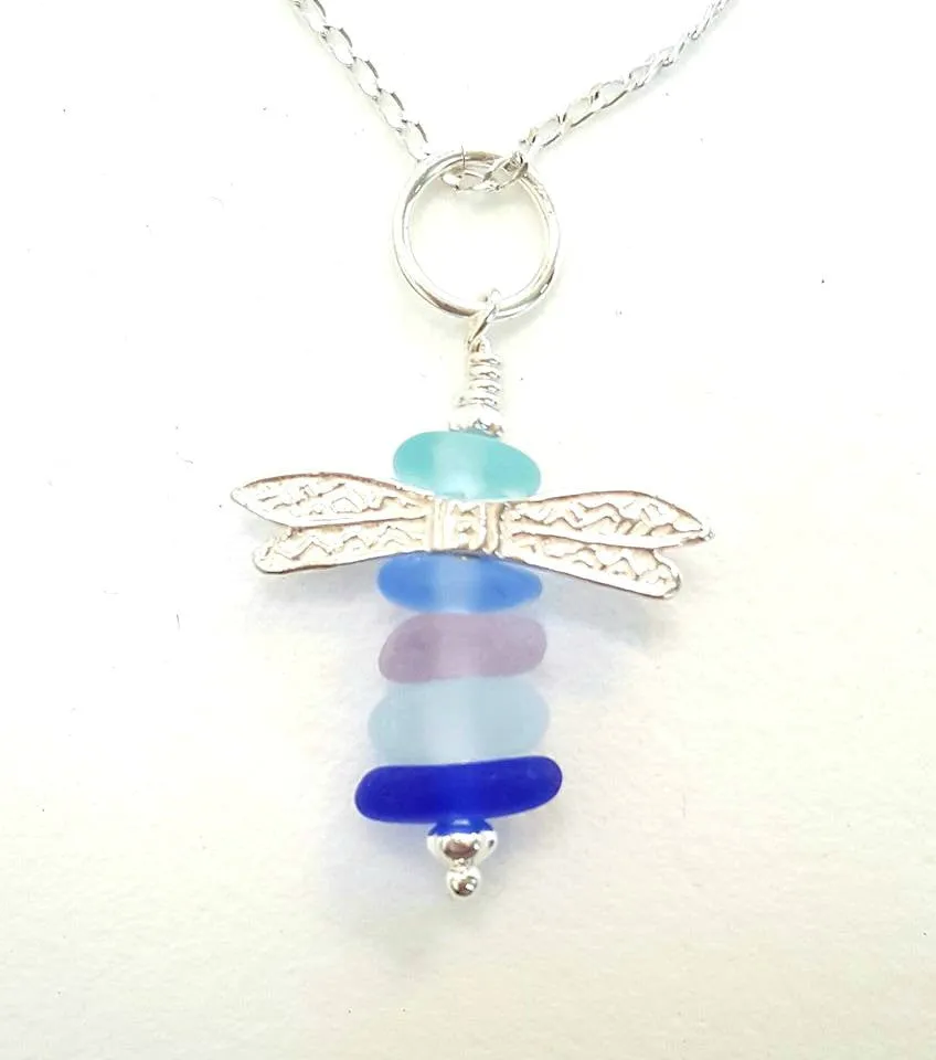 Dragonfly Necklace Genuine Sea Glass Jewelry In Pastels And Sterling Silver