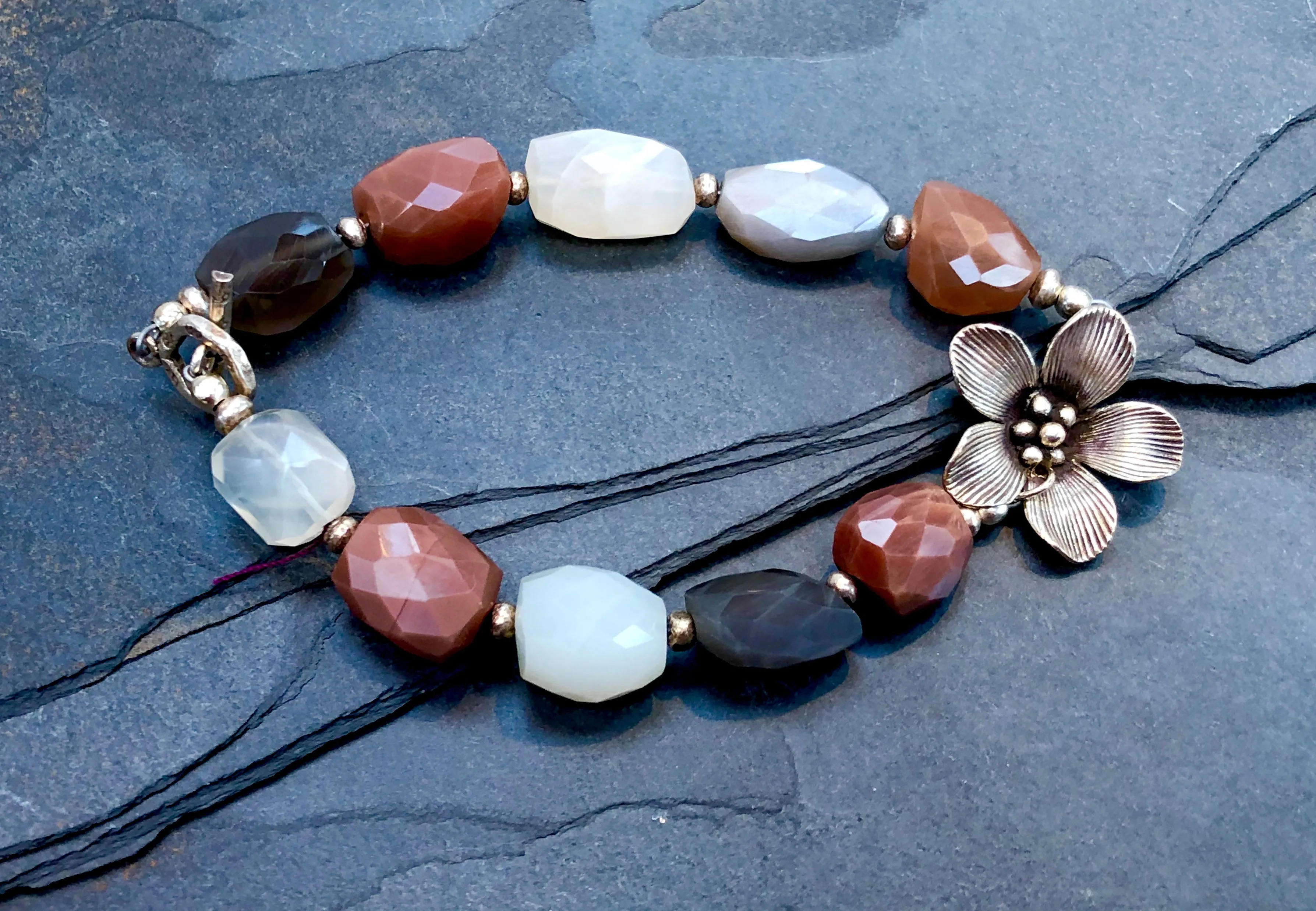 Faceted Moonstone bracelet fine silver flower handmade moonstone bracelet