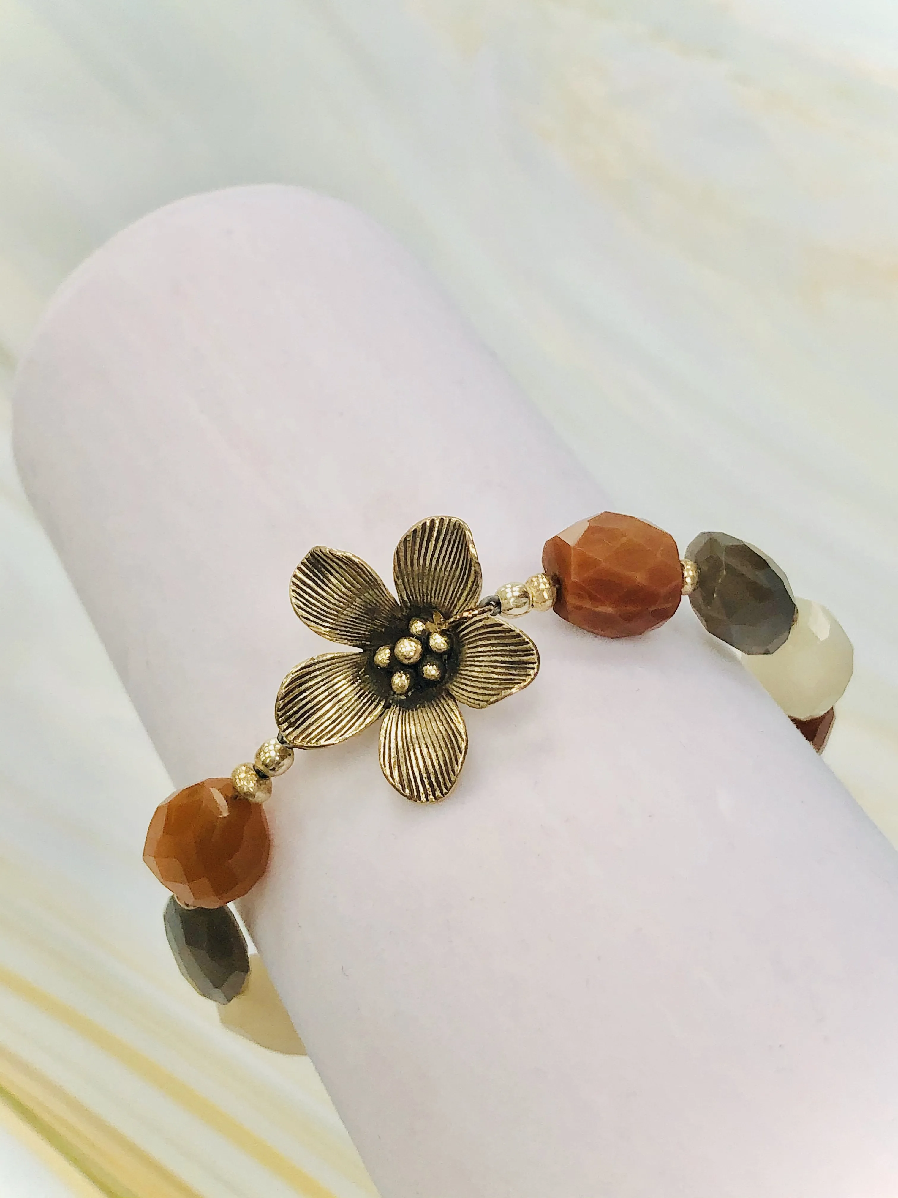 Faceted Moonstone bracelet fine silver flower handmade moonstone bracelet
