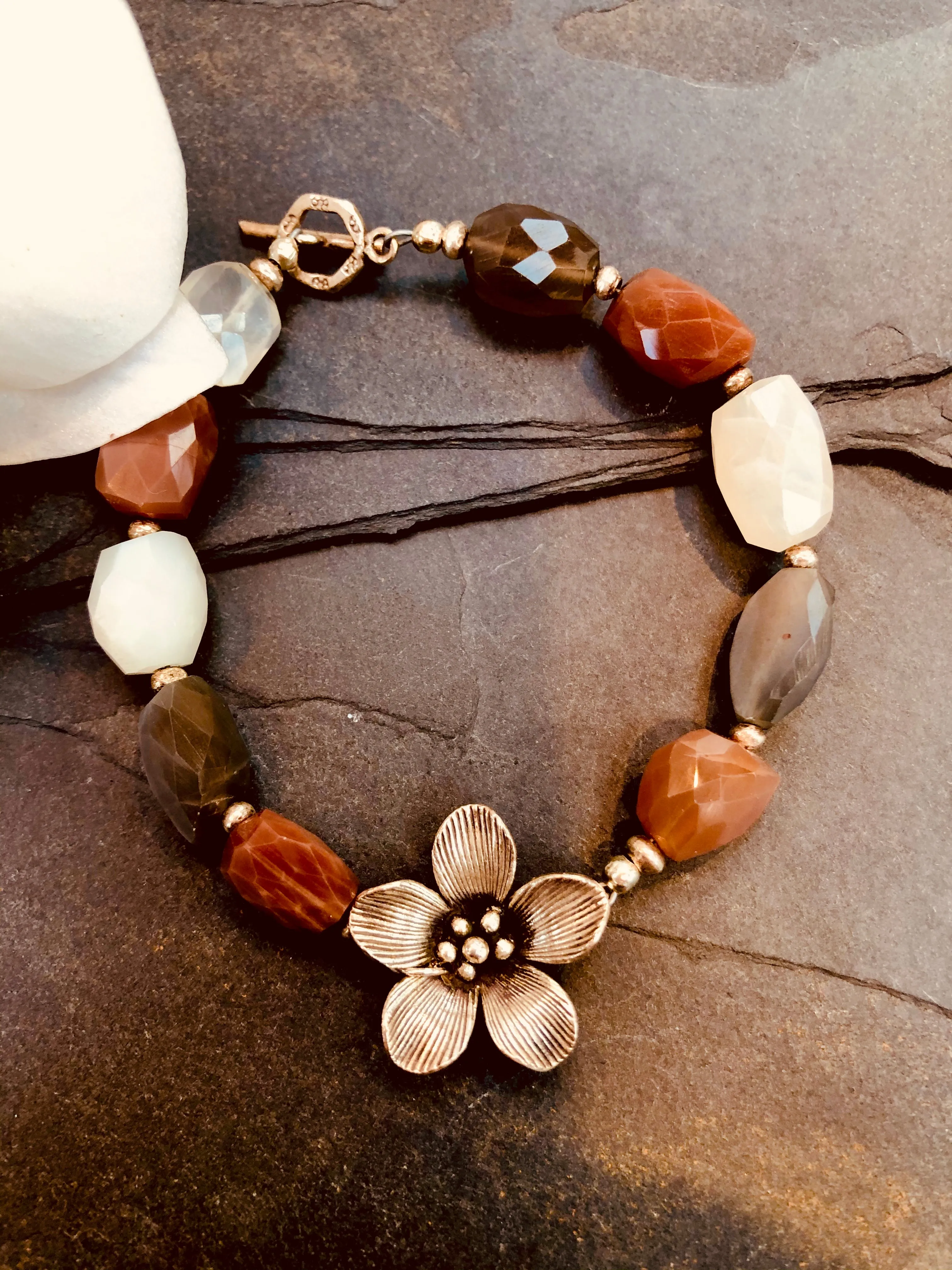 Faceted Moonstone bracelet fine silver flower handmade moonstone bracelet