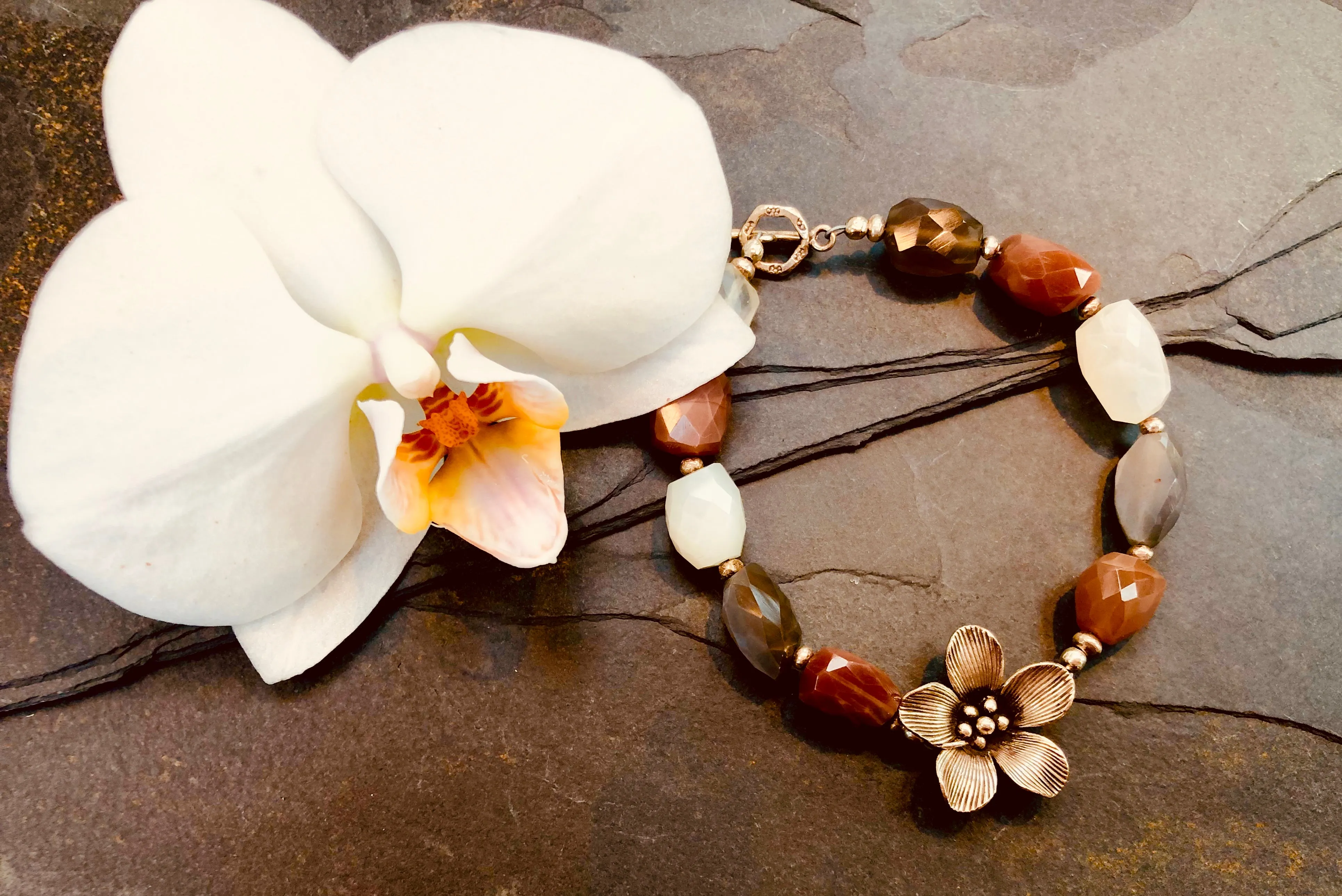 Faceted Moonstone bracelet fine silver flower handmade moonstone bracelet