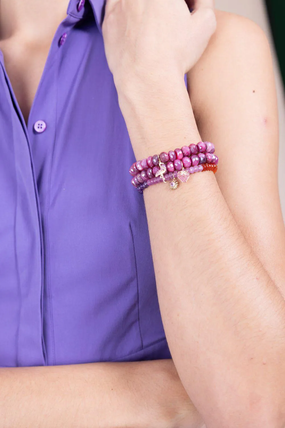 Flamingo Red Moonstone Charm Bracelet