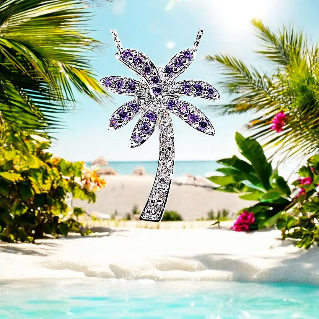 Florida Purple Amethyst Color Palm Tree Necklace
