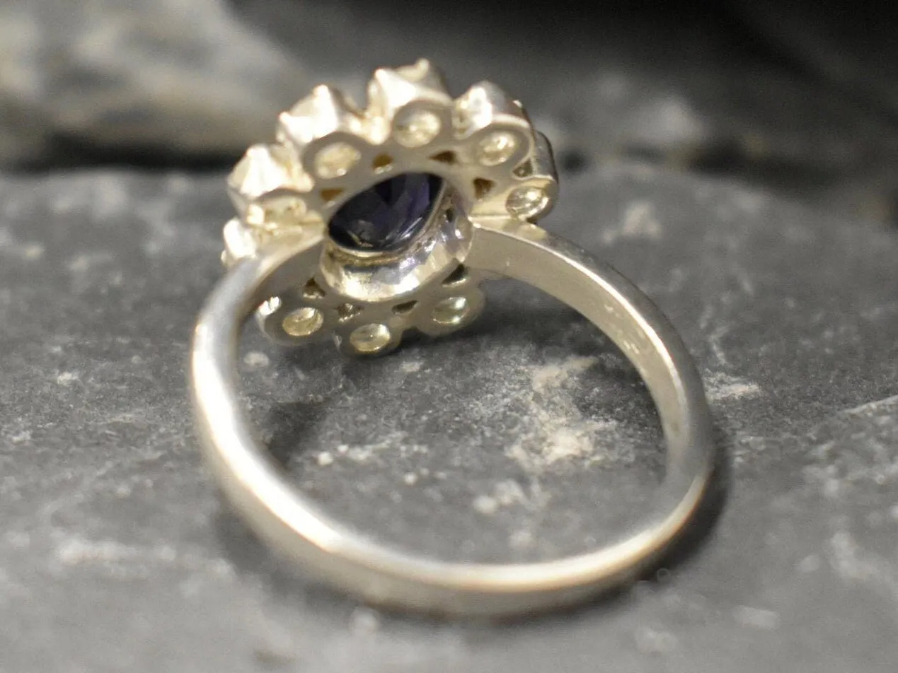 Genuine Iolite Ring - Violet Flower Ring - Purple Victorian Ring