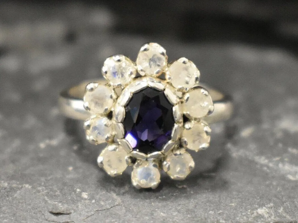 Genuine Iolite Ring - Violet Flower Ring - Purple Victorian Ring