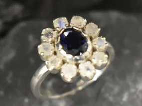 Genuine Iolite Ring - Violet Flower Ring - Purple Victorian Ring