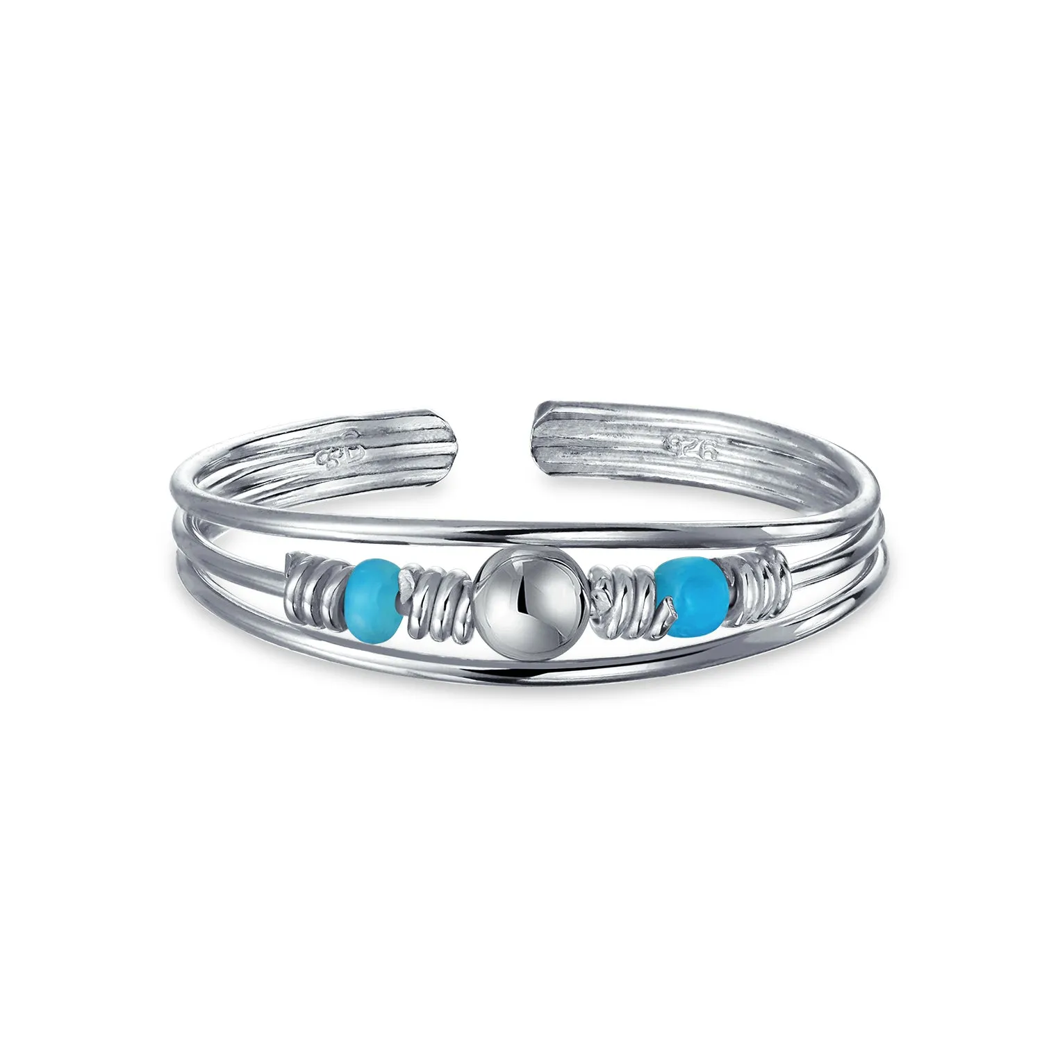 Geometric Boho Blue Crystal Bead Midi Toe Ring Sterling Silver