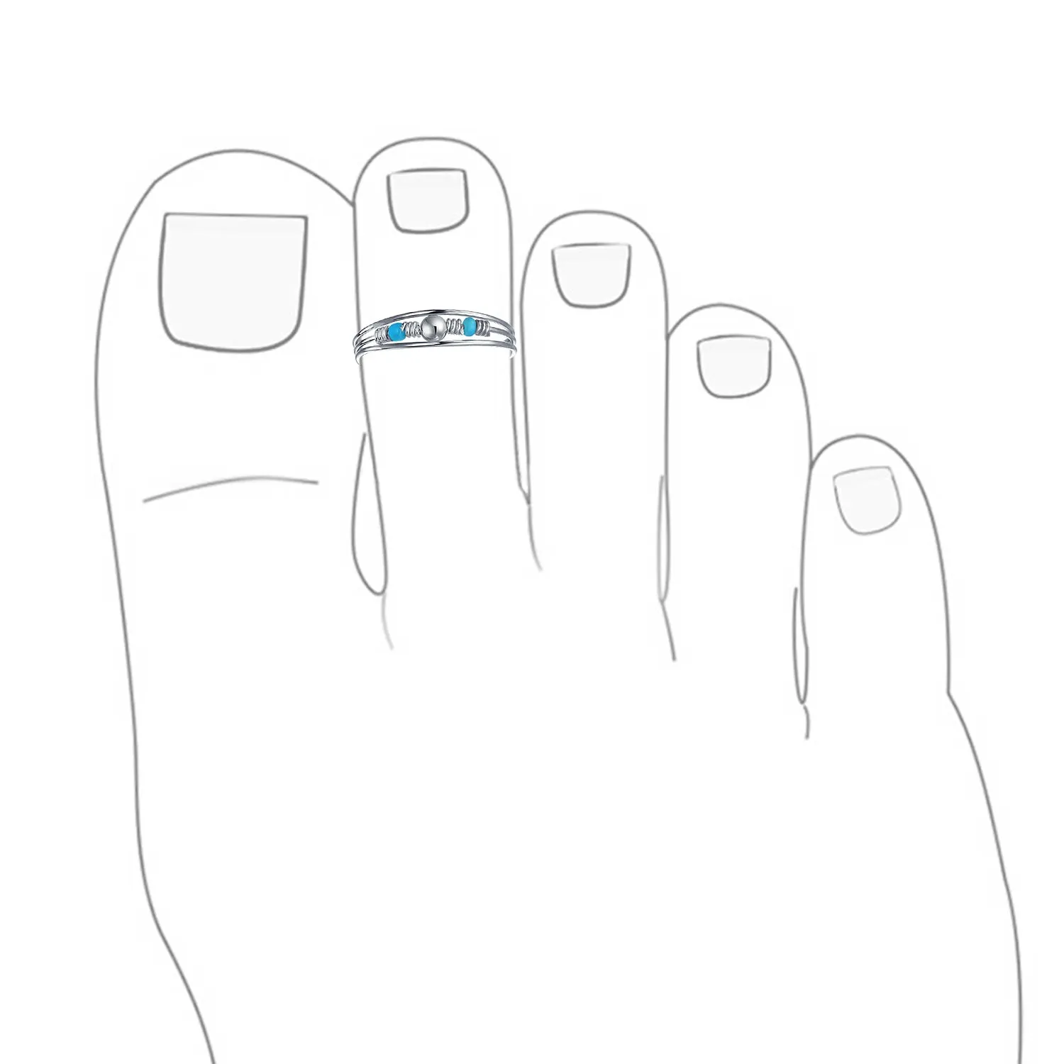 Geometric Boho Blue Crystal Bead Midi Toe Ring Sterling Silver
