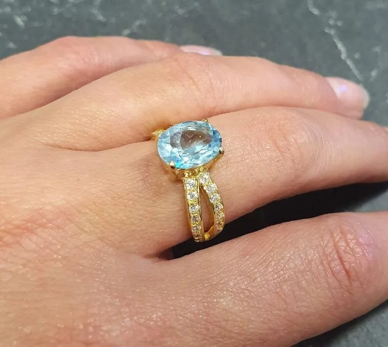 Gold Topaz Ring - Mystic Topaz Ring - Purple Split Shank Ring
