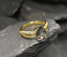 Gold Topaz Ring - Mystic Topaz Ring - Purple Split Shank Ring
