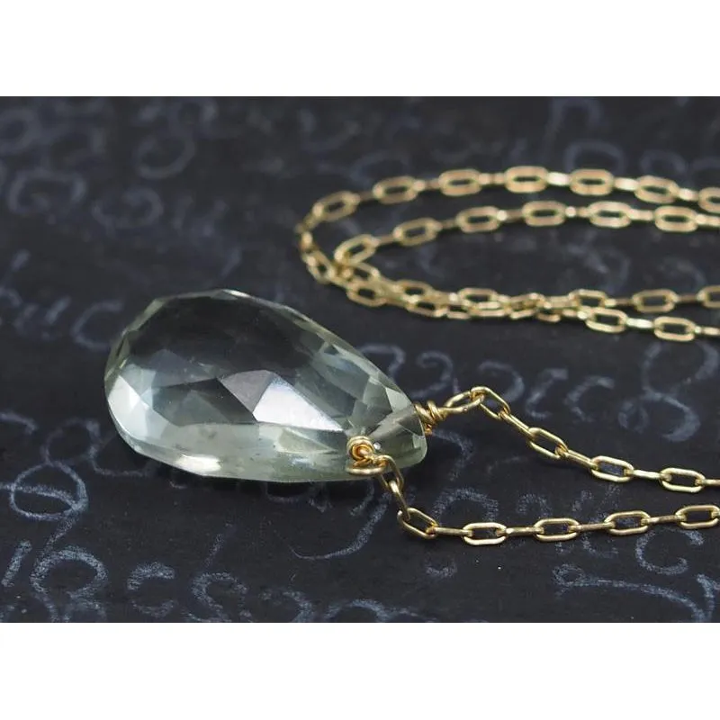 Green Amethyst Necklace On Gold Filled Chain With Gold Filled Trigger Clasp