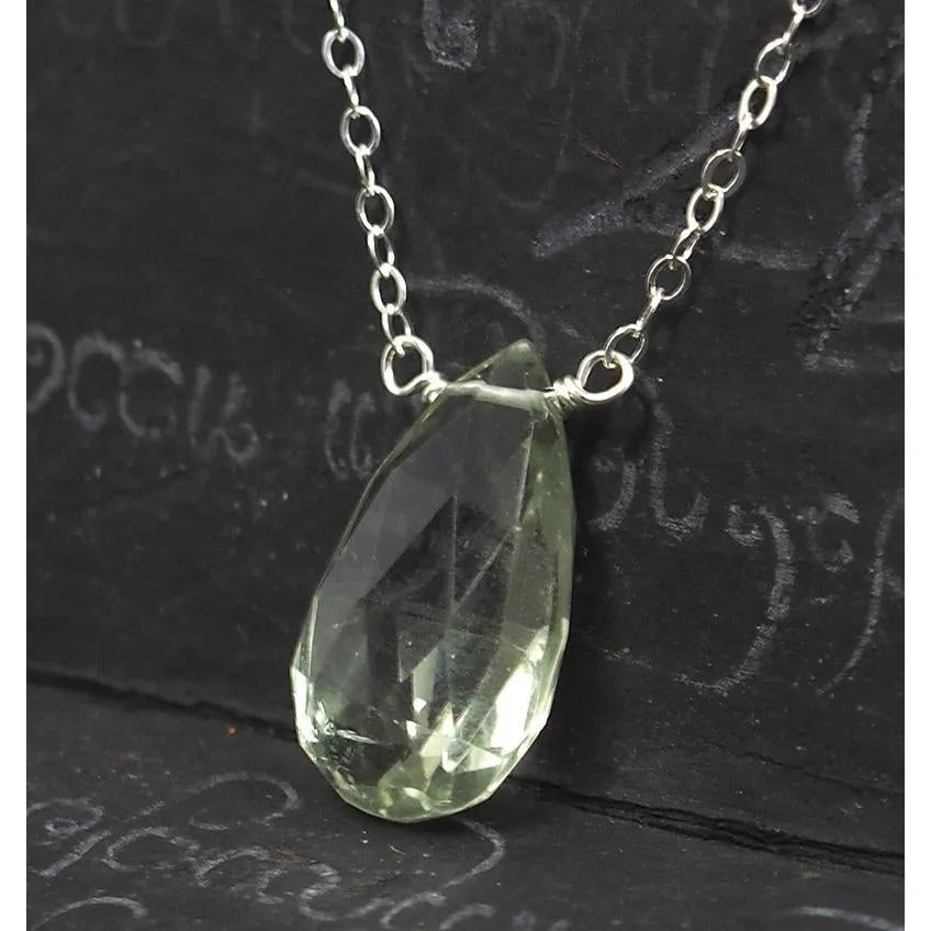 Green Amethyst Necklace On Sterling Silver Chain With Sterling Silver Trigger Clasp