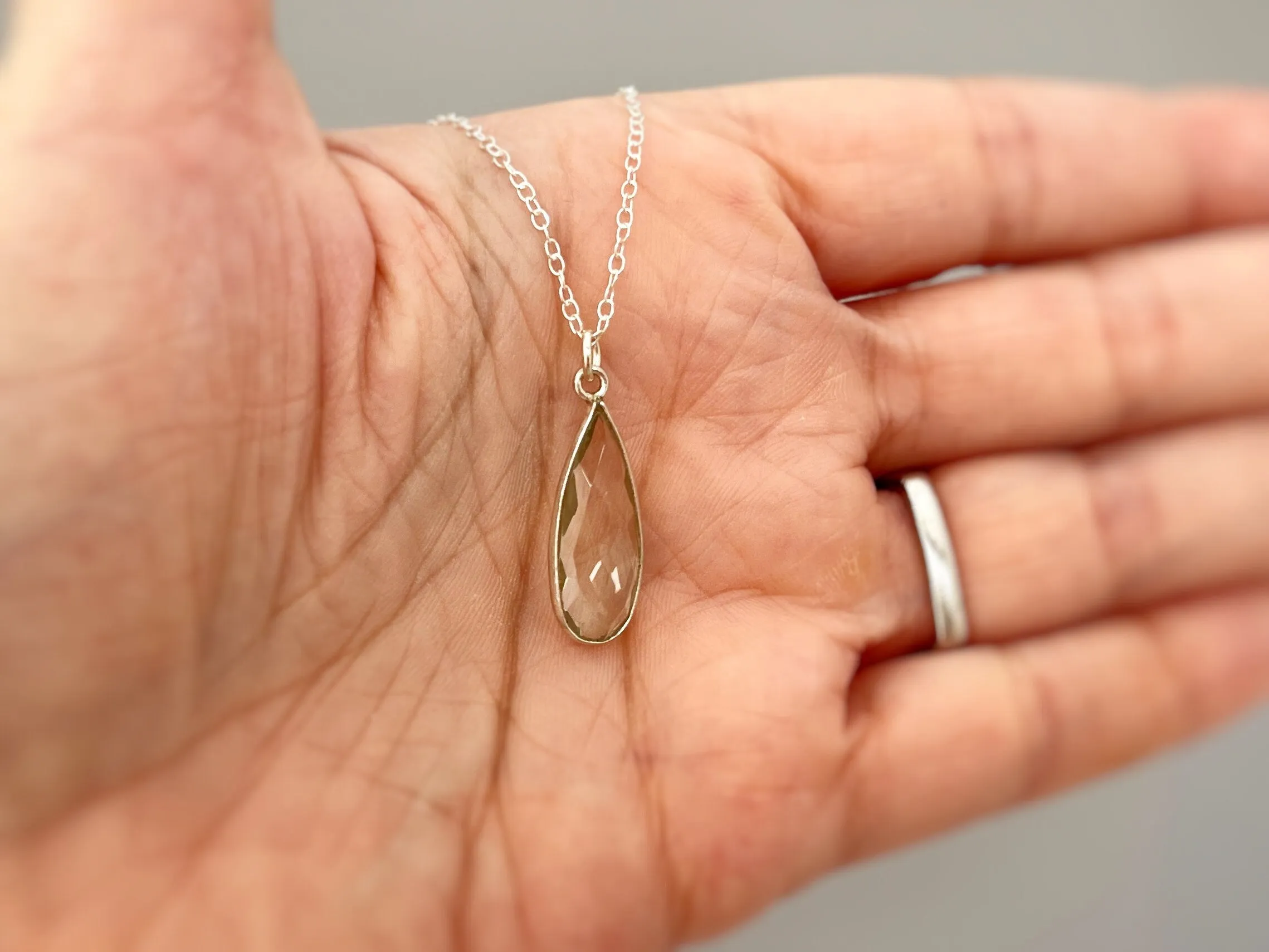 Green Amethyst Necklace Sterling Silver Prasiolite Jewelry
