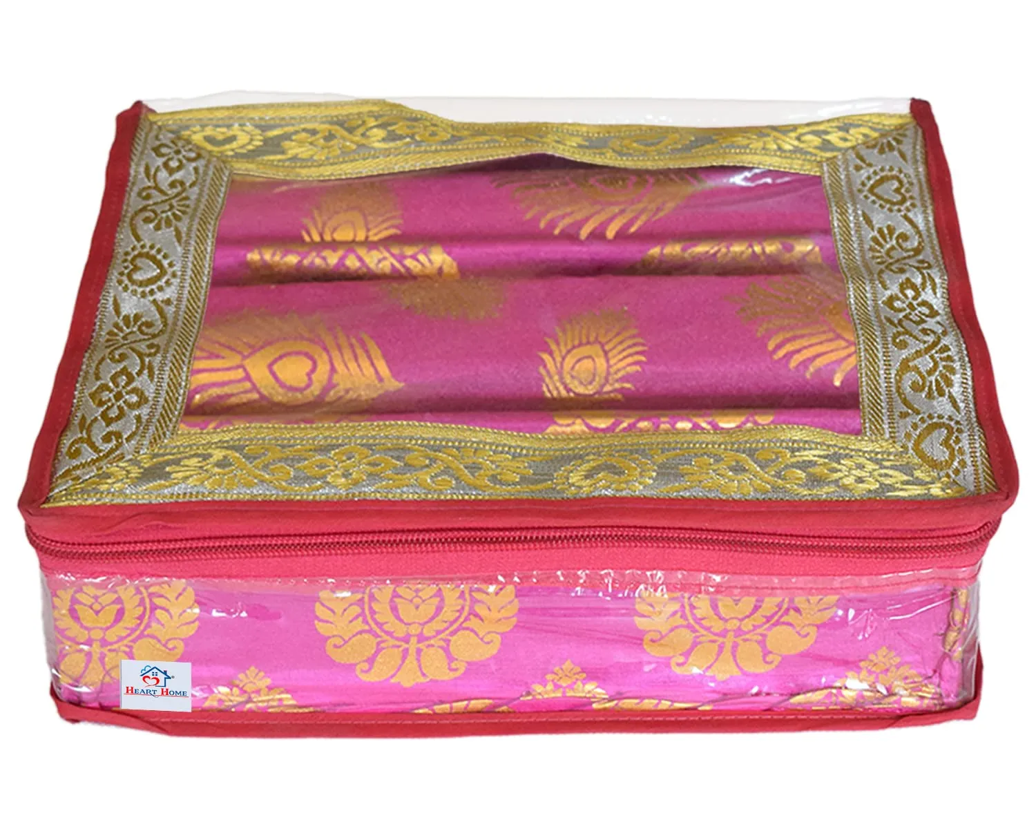Heart Home Bareque Seamless Design Laminated 2 Rod Box, Organizer For Bangle, Watches, Bracelets, Jewellery With Tranasparent Top (Pink)-47HH0438