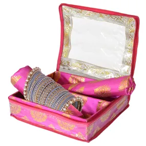 Heart Home Bareque Seamless Design Laminated 2 Rod Box, Organizer For Bangle, Watches, Bracelets, Jewellery With Tranasparent Top (Pink)-47HH0438
