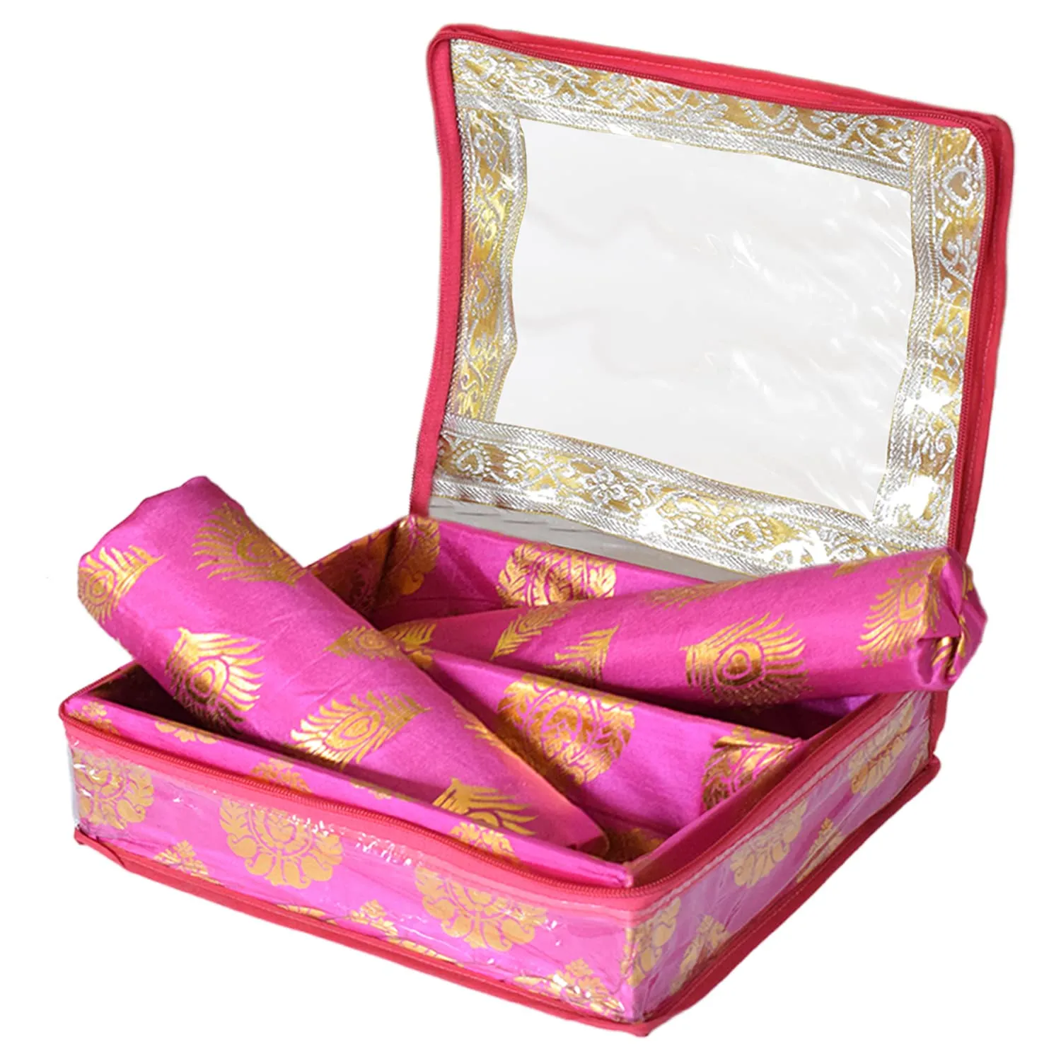 Heart Home Bareque Seamless Design Laminated 2 Rod Box, Organizer For Bangle, Watches, Bracelets, Jewellery With Tranasparent Top (Pink)-47HH0438