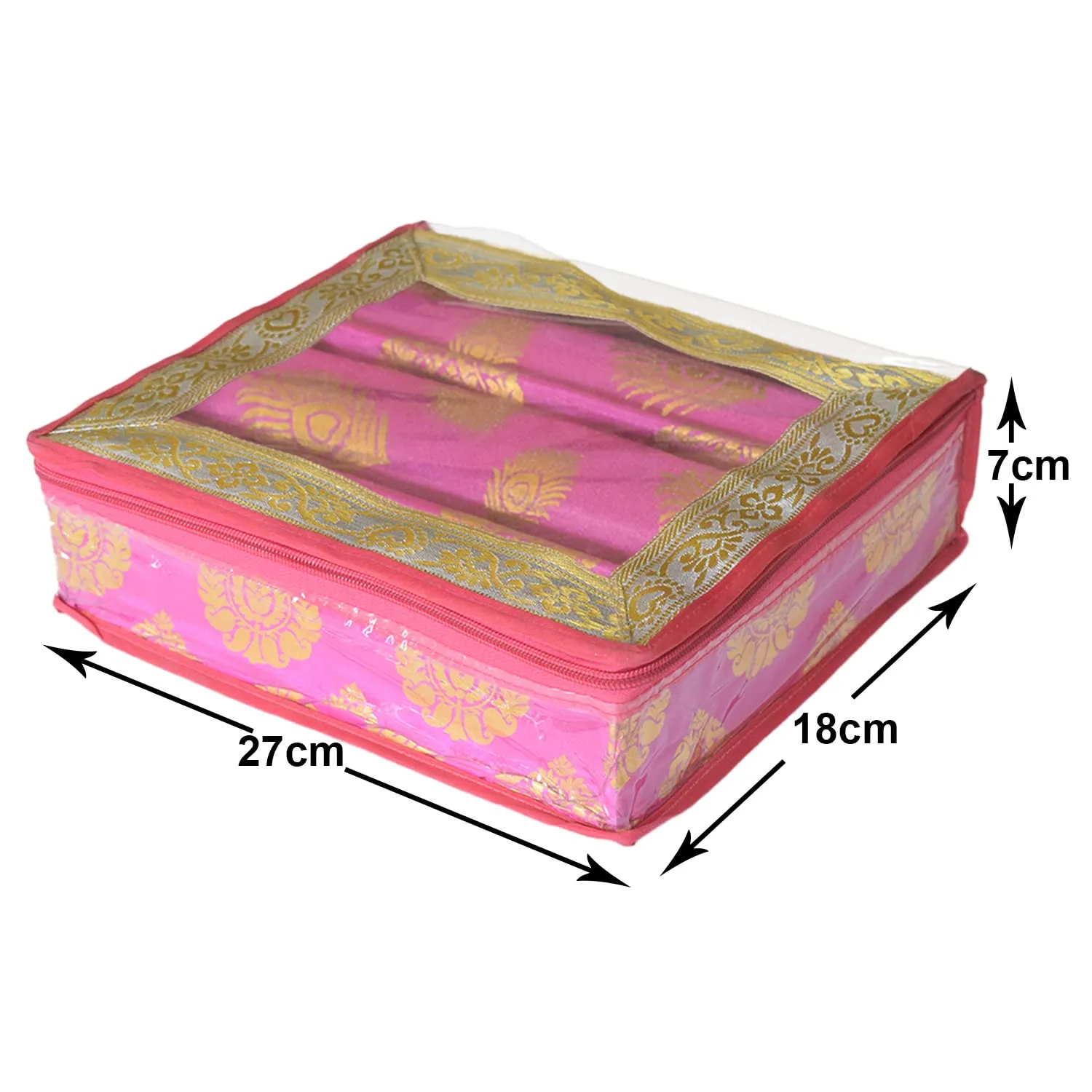 Heart Home Bareque Seamless Design Laminated 2 Rod Box, Organizer For Bangle, Watches, Bracelets, Jewellery With Tranasparent Top (Pink)-47HH0438