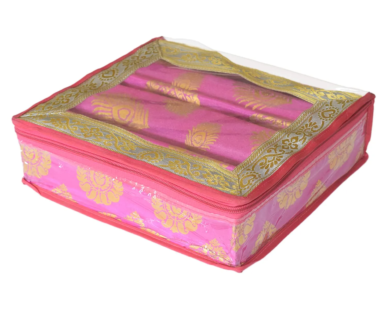 Heart Home Bareque Seamless Design Laminated 2 Rod Box, Organizer For Bangle, Watches, Bracelets, Jewellery With Tranasparent Top (Pink)-47HH0438