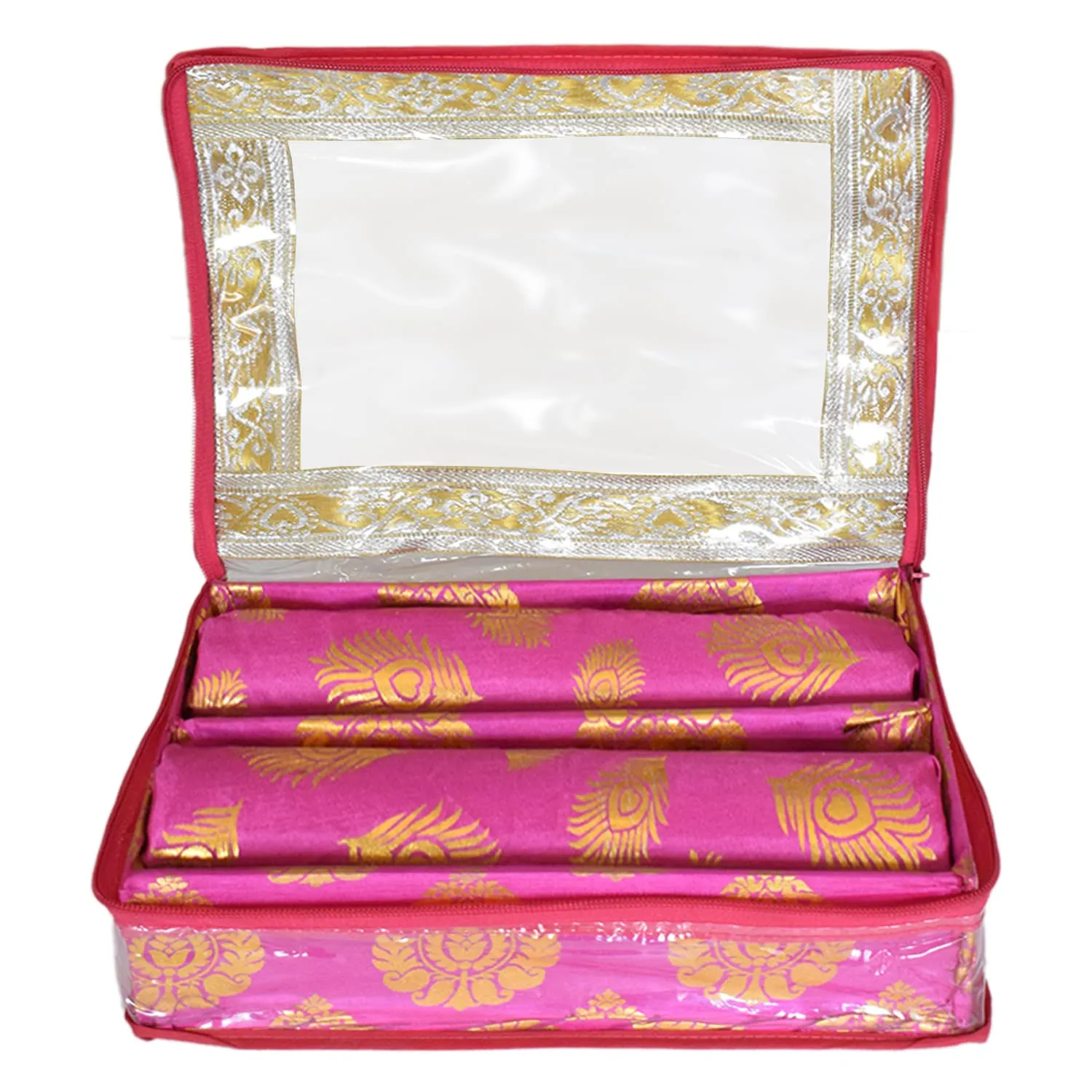 Heart Home Bareque Seamless Design Laminated 2 Rod Box, Organizer For Bangle, Watches, Bracelets, Jewellery With Tranasparent Top (Pink)-47HH0438