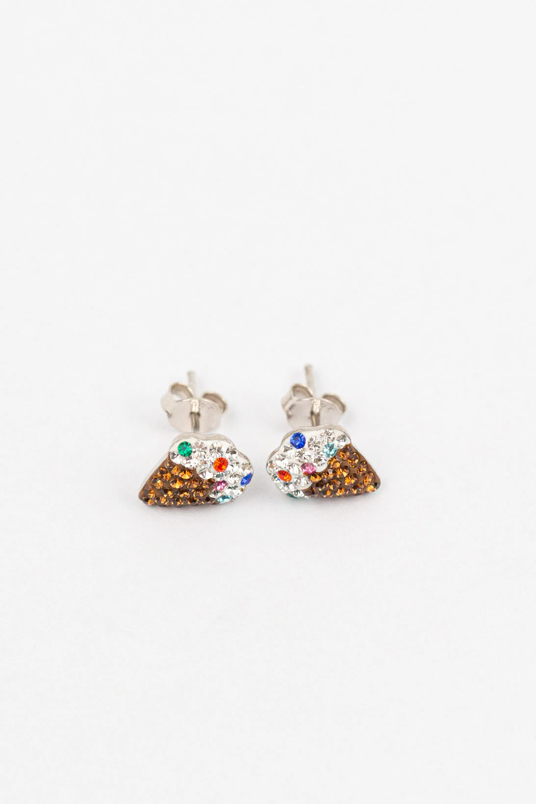 Ice Cream Cone Crystal Stud Sterling Silver Earrings
