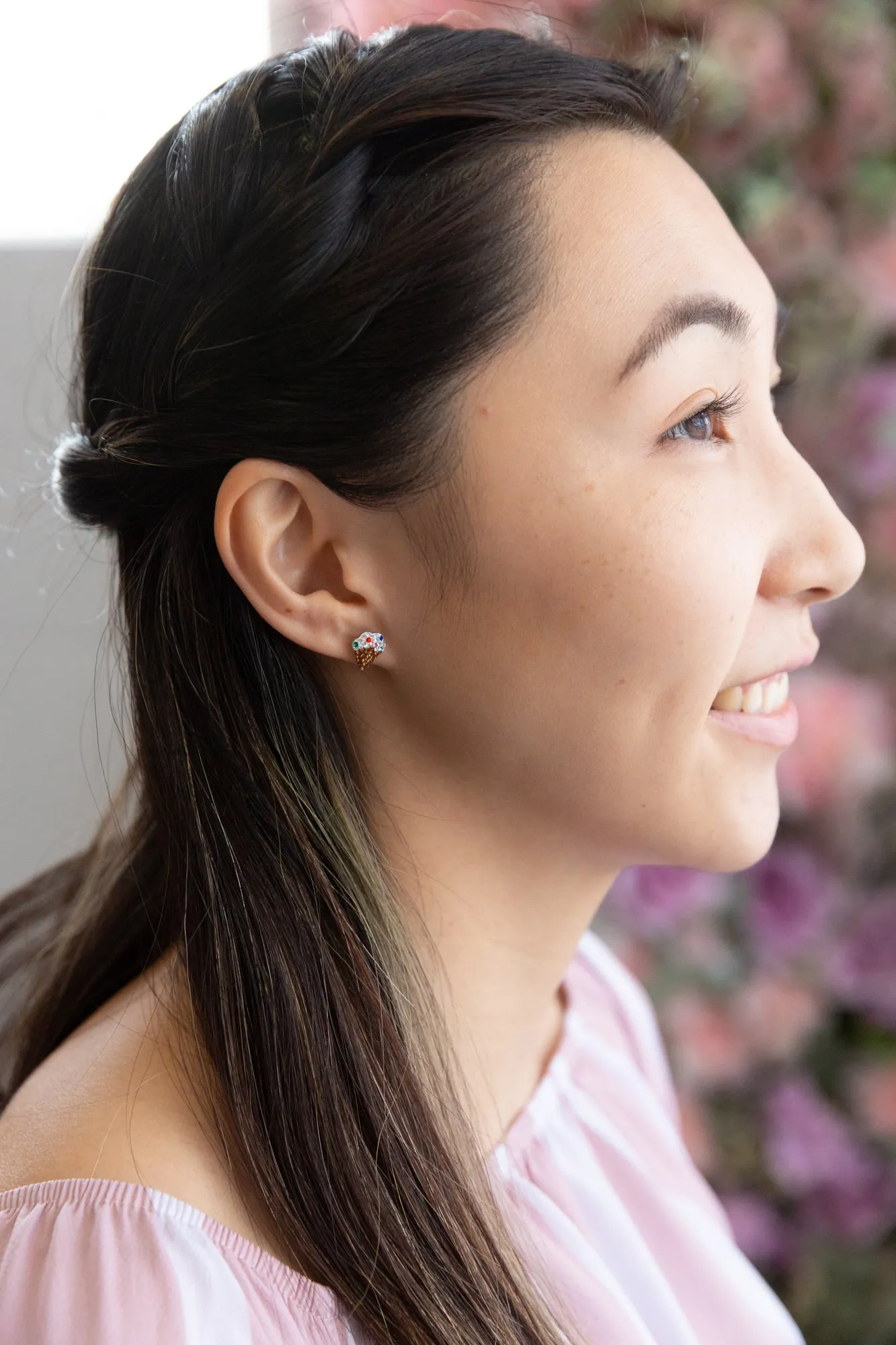 Ice Cream Cone Crystal Stud Sterling Silver Earrings