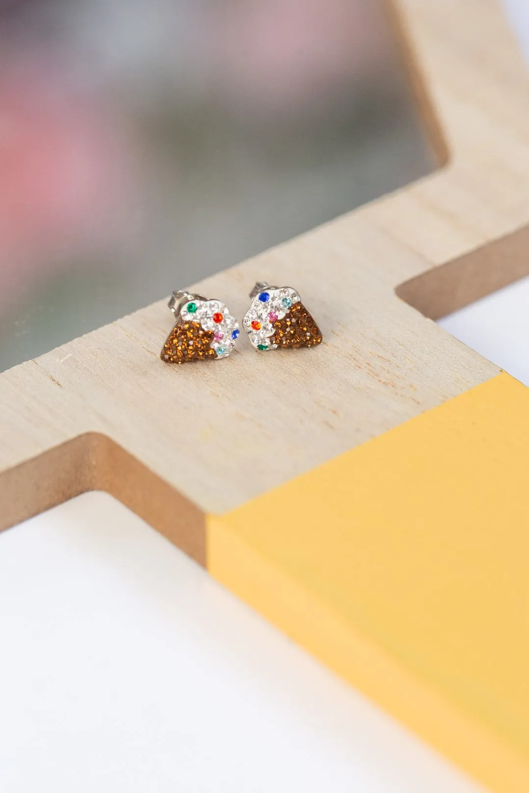 Ice Cream Cone Crystal Stud Sterling Silver Earrings