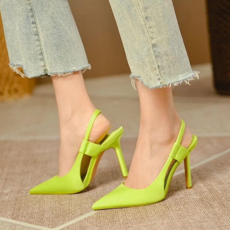 ikearlax Women's Stiletto Heels  Autumn New Satin Blue Pointed Toe Pumps Back Strap One-Suit Skirt Women's Closed Toe Sandals