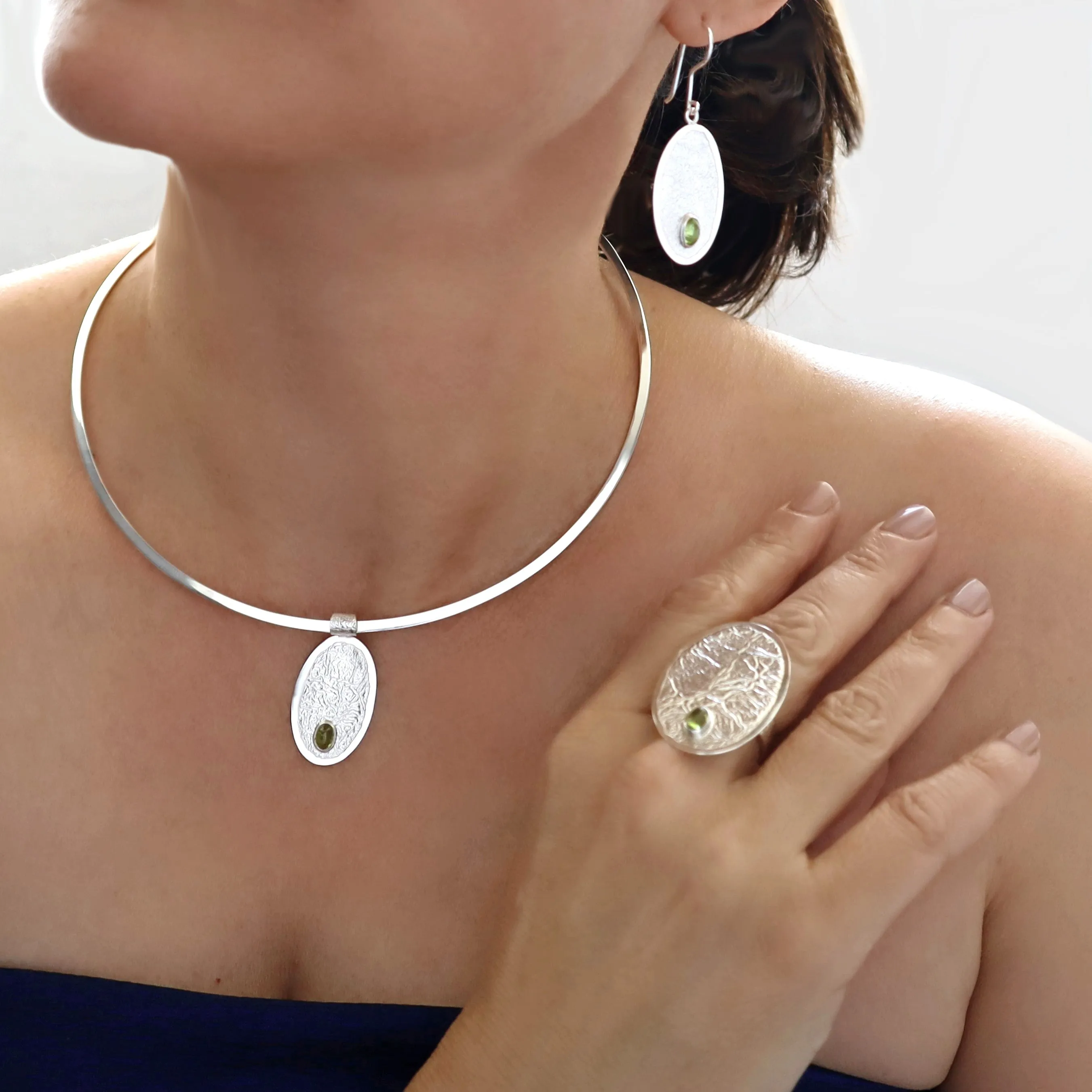 Maria Belen Silver and Peridot Pendant Necklace